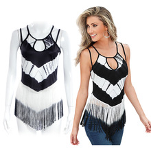 2016 New Summer Fashion Tops T-shirt Women Bohemia Sling Color Printing Tassel T-Shirt Ladies Hollow Out Sexy Women Tanks Tops