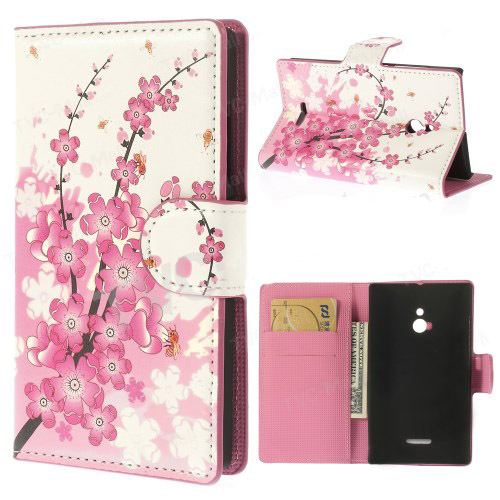 Pink Plum Design Leather Credit Card Wallet Flip Cover Case For Nokia XL Dual SIM 1042 1030 Mobile Phone Bag Cases Free Shipping