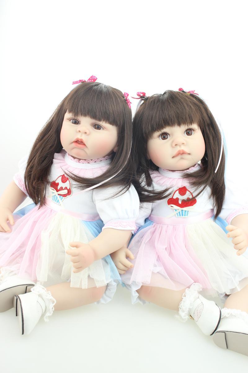 New 55CM cute little girl silicone reborn baby dolls/Long hair Princess Doll/girls toys birthday gift bonecas brinquedos