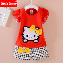 Girls Clothes summer 2016 New Kids Girls Clothes Hello Kitty Toddler Girl Clothing Children Clothing Set Cartoon Cotton T570