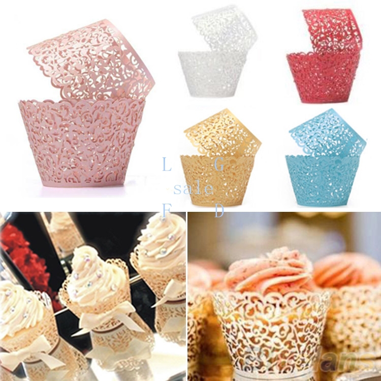 12pcs/set cut hollow lace wedding cupcake wrappers filigree color paper
