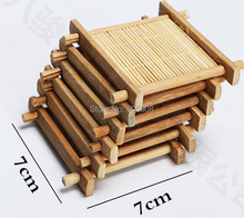 6pcs/Lot 100% Natural Bamboo Wood Trays For Tea Trays 7cm*7cm Creative Chinese Word Jing Concave Cup Mat