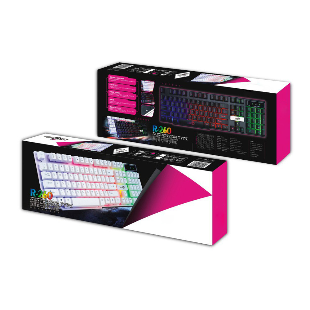 HLOIPYUR 104 Keys Waterproof Backlight Effect Colorful Crack LED Illuminated Backlit USB Wired PC Rainbow Gaming Keyboard 
