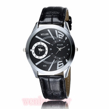 2015 New MILER Fashion Two Dials Analog Hour Leather Band Outdoor Quartz Wrist Watch Women’s Men Lady Unisex Gift Q6009
