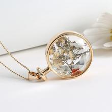 Women Jewelry Collares Dry Flowers Glass Necklace Pendant Vintage Long Chain Choker Necklace Summer Fine Jewerly