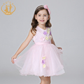 Nimble Summer Princess Girls Dress Thin Light Organza Appliques Flowers Sashes Dresses for Party Wedding