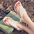 2016 New Summer Leather Flat Women Sandals Flip Flops Shoes Flower String Bead Bohemia Lady Beach