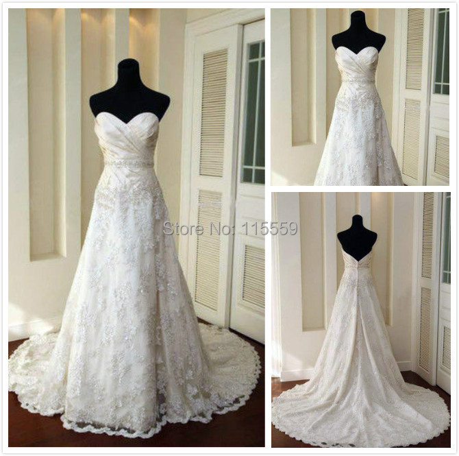 2014 alibaba latest western style a line sweetheart wedding gown/online sale real sample wedding ...