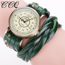 CCQ Brand Fashion Vintage Retro Rivet Braided Genuine Leather Bracelet Watch Women Quartz Watch Clock Relogio