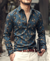 Men shirt 2016 Autumn men Floral printing long sleeve shirts men clothes flowers printed shirts vintage