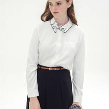 New Hot Cute Cat Embroidery Collar 2016 Spring Vintage White Blouse Long Sleeve Shirt For Fashion Women D612