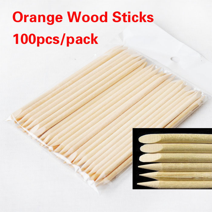 Free Shipping 100Pcs Nail Art Design Orange Wood Stick Cuticle Pusher Remover Manicure Care nail tools