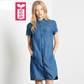 SSS High Quality 2016 Women Short Sleeves Jeans denim Female Single Breasted Cotton Pocket Dresses Ladys