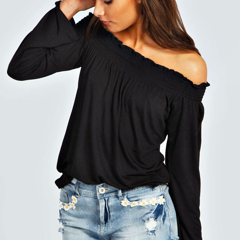 Hot Sale T shirts for Women Slash Neck Cotton Female T Shirt Top Long Sleeve Cotton T shirt-in T ...