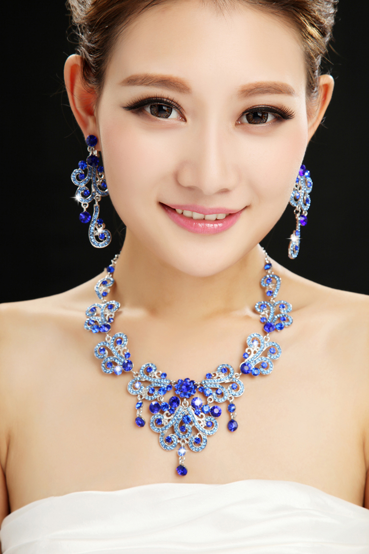 <b>...</b> Exaggrated Peacock Jewelery <b>Set Blue</b> Bridal Necklace + Earings Luxurious <b>...</b> - Exaggrated-Peacock-Jewelery-Set-Blue-Bridal-Necklace-Earings-Luxurious-Wedding-Jewelery-3color-for-choice