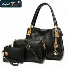 AAKT Brand Women Handbags 2016 Latest Leather Shoulder Bag Women Messenger Bags Ladies Clutch Handbag+Messenger Bag+Purse 3 Sets