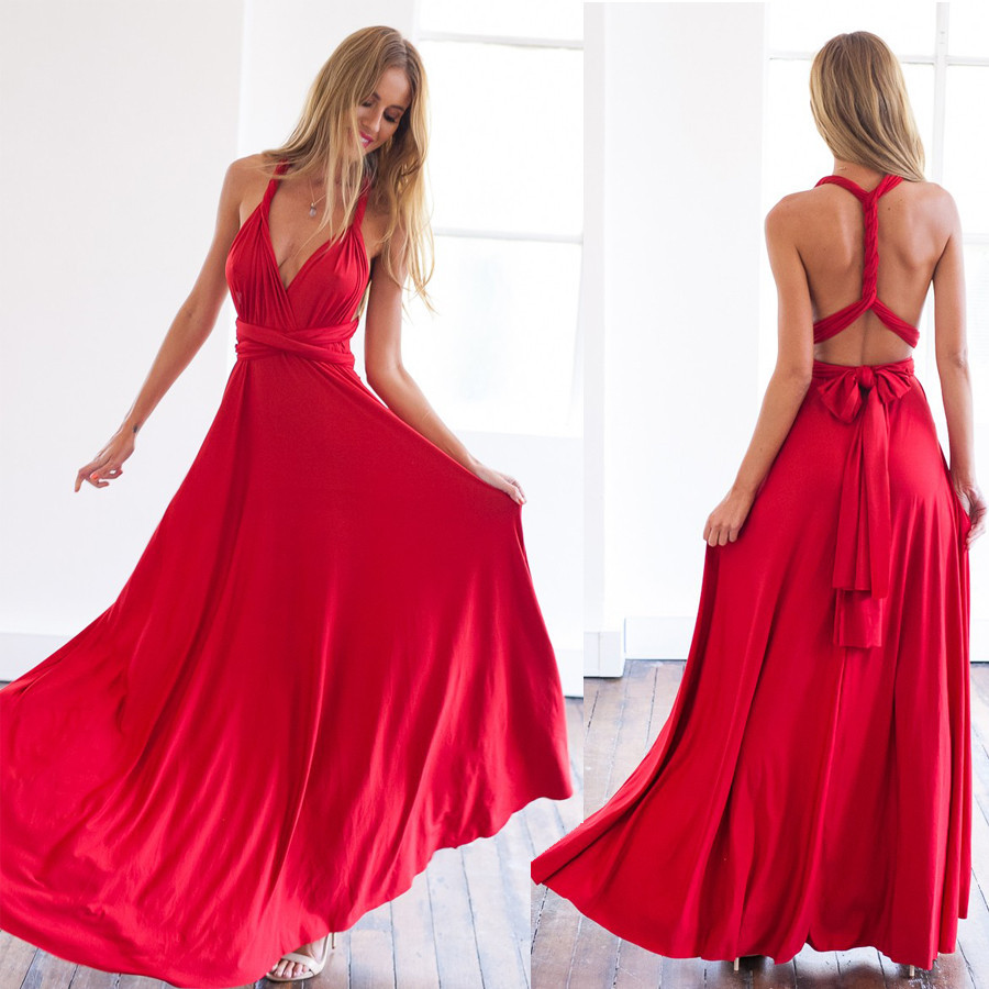 2016 Summer Sexy Women Red Bandage Long Maxi Dress V-neck Wrap Around Design Party Dresses Vestidos Robe Longue Femme