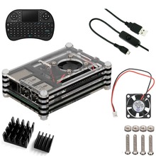 5 in1 комплект для малина Pi 2 и B +, Клавиатура + нарезанный 9 слоя чехол коробка + вентилятор охлаждения + алюминиевые радиаторы + ( черный )
