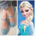 New Elsa Shoes Girl Princess Shoes Blue Crystal Sandals Girls elsa Cosplay Shoes Blue PVC Hole