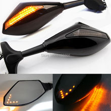Black Motorcycle LED Turn Signal Integrated Indicator Rearview Side Mirror For Yamaha YZF R1 R6 R6S FZ1 FAZER