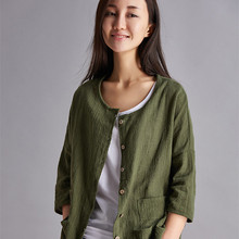 2015 New Simple Women Linen Cardigan Blouses Women Hemp Flax Loose Causal Solid Shirt Blouse Famale Vintage Long Sleeves Tops