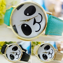 Women s Panda Pattern Round Dial Faux Leather Analog Quartz Wrist Watch 6LAT