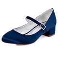 FC1614 Shoes Woman White Ivory Closed Toe Block heel Mary Jane Low Comfort Heel Satin Bride