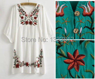 vintage 70s mexican ethnic flower embroidery dresses vintage 70s mexican ethnic flower embroidery dresses