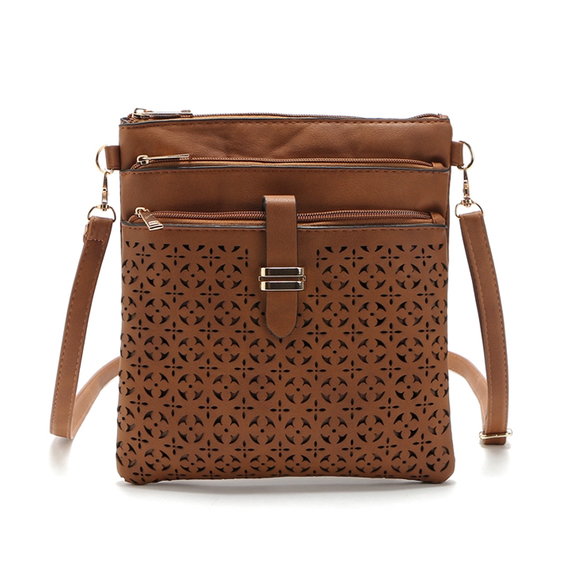Women Flower Carved Hollow Out Vintage Messenger Corssbody PU Leather Flap Bag Casual Shoulder Bags Girls
