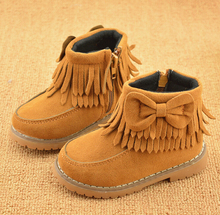 Flock Kids Fringe Boots Girls Fall Tassel Shoes Zip Butterfly Knot Fashion Toddler Girls Ankle Boots Chaussure Femme Botte