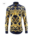 European American Royal Style Cotton Shirts for Men 2016 Autumn Fashion Mens Long sleeved Digital Printed