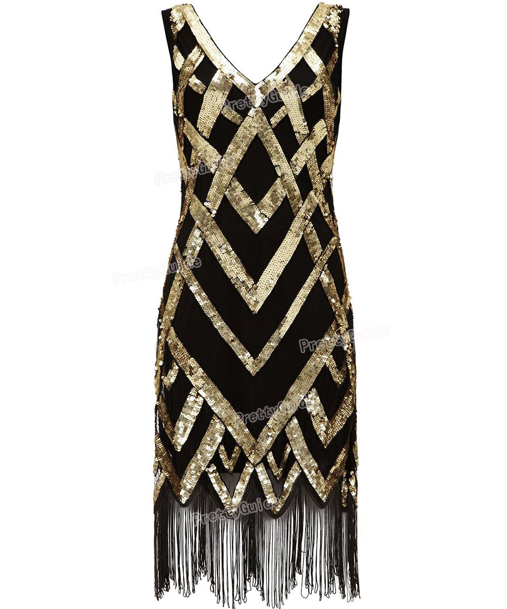 PrettyGuide Women 1920 s Vintage Beads Sequin Crisscross Fringe Hem Cocktail Flapper Dress Roaring 20s Plus