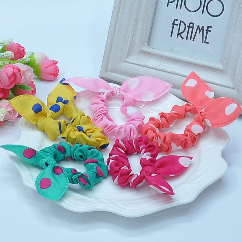 TS 10pcs Cute bunny Baby girl flower hair clip headbands ears dot chiffon headwear wild elastic