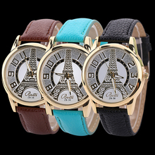 Men s Women s Vogue Vintage Faux Leather Quartz Analog Eiffel Tower Wrist Watch