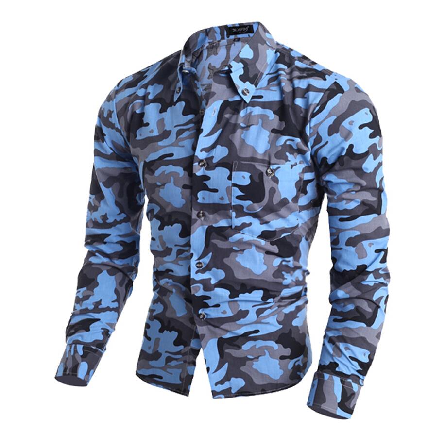 Men Shirt 2015 Fashion Brand Men\'S Camouflage Shir...