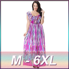 M-6xl Plus Size 2016 Summer New Ice Silk Printing Flouncing Sleeveless Dress Bohemian Beach Dress