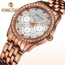 2015 Kingsky Diamond 3 Dials Gold Bracelet Watch Fashion Casual Lady Chain Wristwatch Red Rhinestone Clock