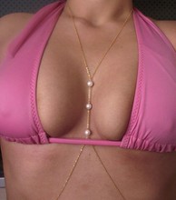 2015 New arrival Sexy body accessory for women Nickle free plating bikini body chain white pearl