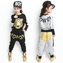 Retail Tiger Print Girls Clothing Set Spring Autumn New Kids Sports Suit Long Sleeve Top Harem