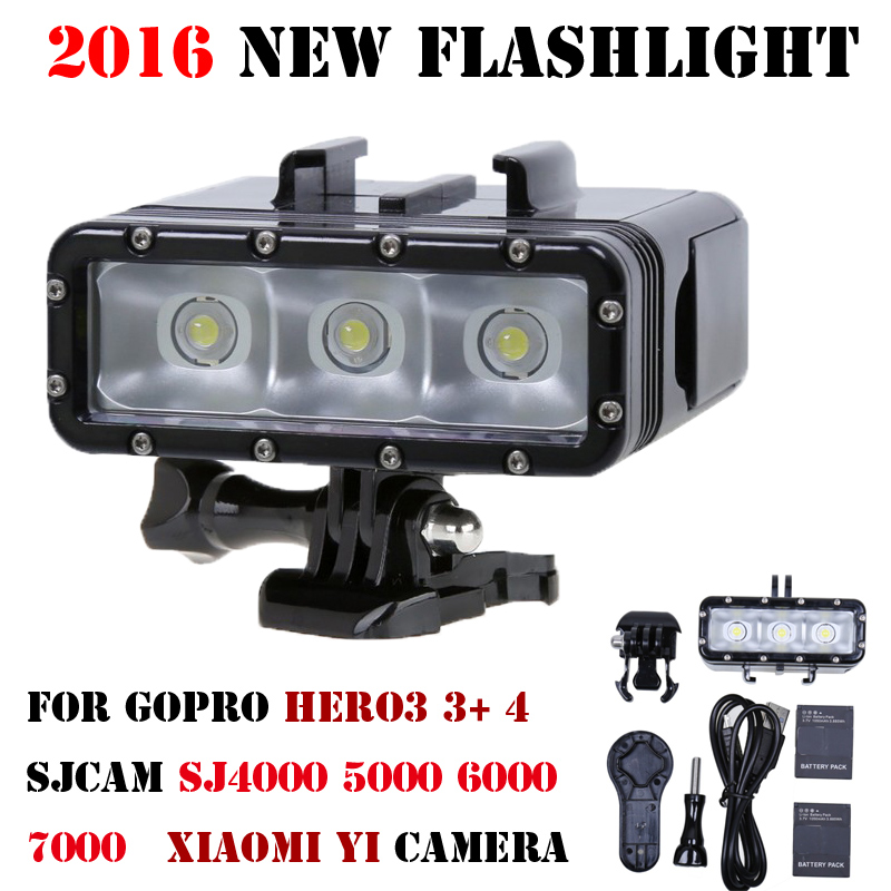 2016 Новый Go Pro Дайвинг фонарик лампы Водонепроницаемый LED Flash Video Light Для GoPro Hero 4/3 +, SJCAM SJ4000 6000 SJ7000/Xiaomi Yi