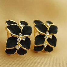 Vintage Flower Stud Earrings for Women Romatic Crystal Summer Earrings Black Fine Jewelry for 2015