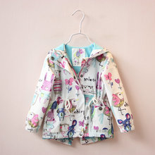 2016 spring new children’s wear girls trench coat cartoon printing children’s recreational coat zipper unlined upper garment