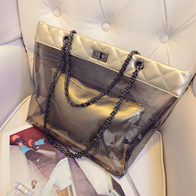 2016 Summer Women Handbags Transparent Jelly Bags Chain Shoulder Bags Female Large Tote Beach Bags Bolsa Feminina 2 pcs XA1283B
