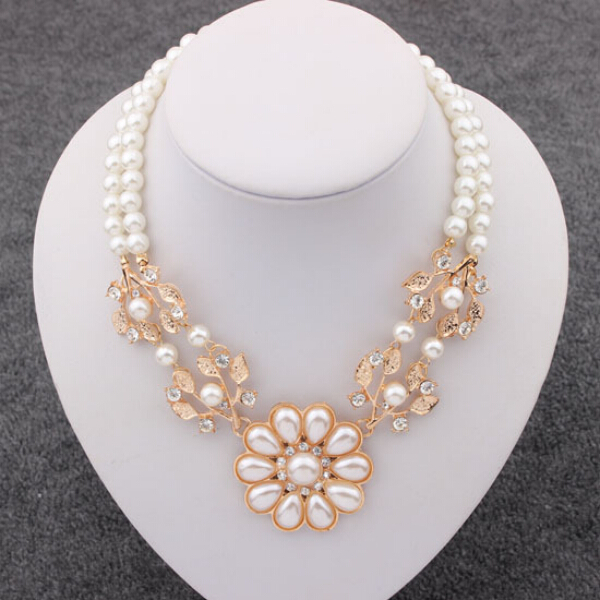 Чешские ожерелья для женщин 2015 кристалл цветка перлы колье одышка ожерелье