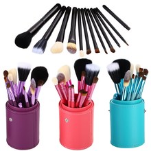 Free shipping 12Pcs Pro Soften Makeup Tools Brush Set Kit with Brush Pot Protector Travel ST1#