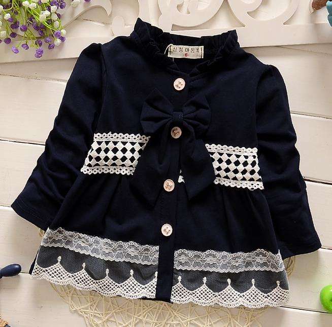 new 2016 spring autumn lace patchwork girls coat cute long sleeve bow baby girls jackets fashion