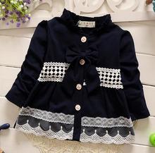 new 2016 spring autumn lace patchwork girls coat cute long sleeve bow baby girls jackets fashion newborn princess outerwear coat