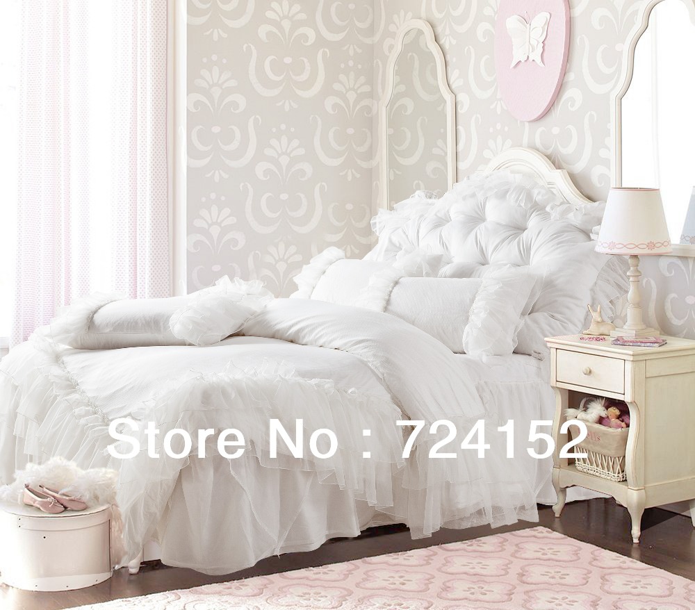 Romantic-white-falbala-ruffle-lace-bedding-sets-princess-duvet-cover ...