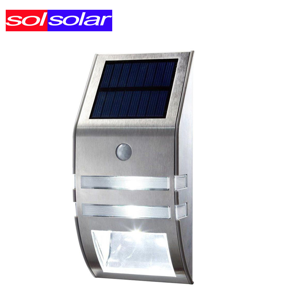 10pcs/lot Day white/Warm white Stainless Steel Motion Sensor LED solar Light Garden Wall Path PIR Lamp outdoor luminaria