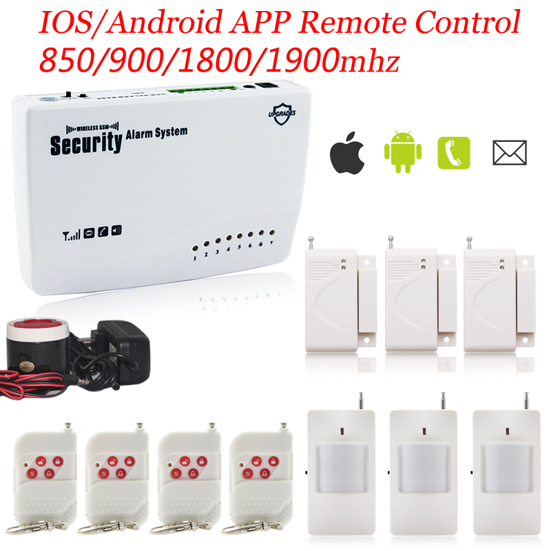 Фотография Brandnew IOS/ Andorid APP Wired GSM SMS Home Burglar Security Alarm System Detector Sensor Kit Remote Control Extra Door sensor